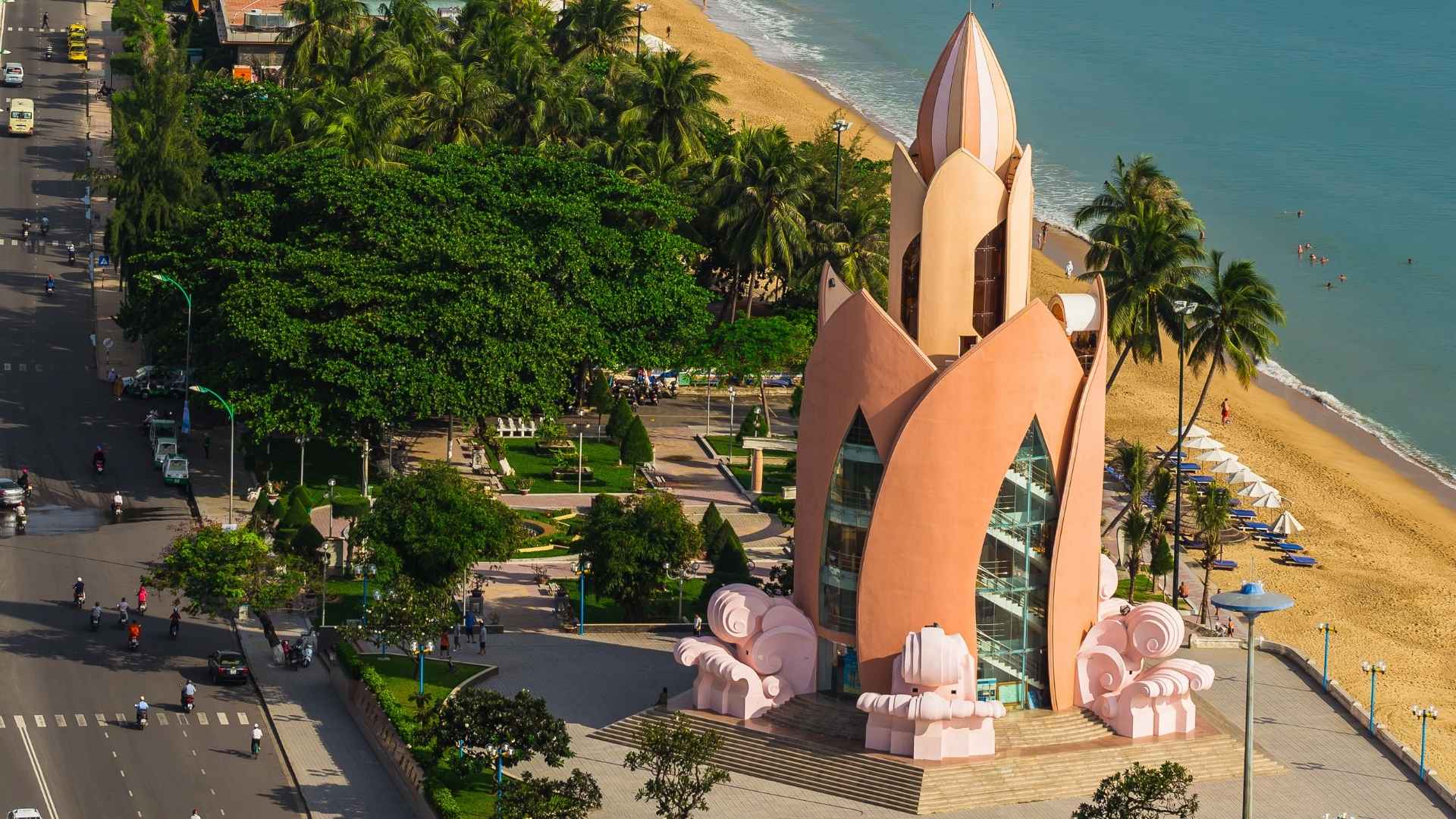 ariel view of Tram Huong Tower at Nha Trang in Vietnam