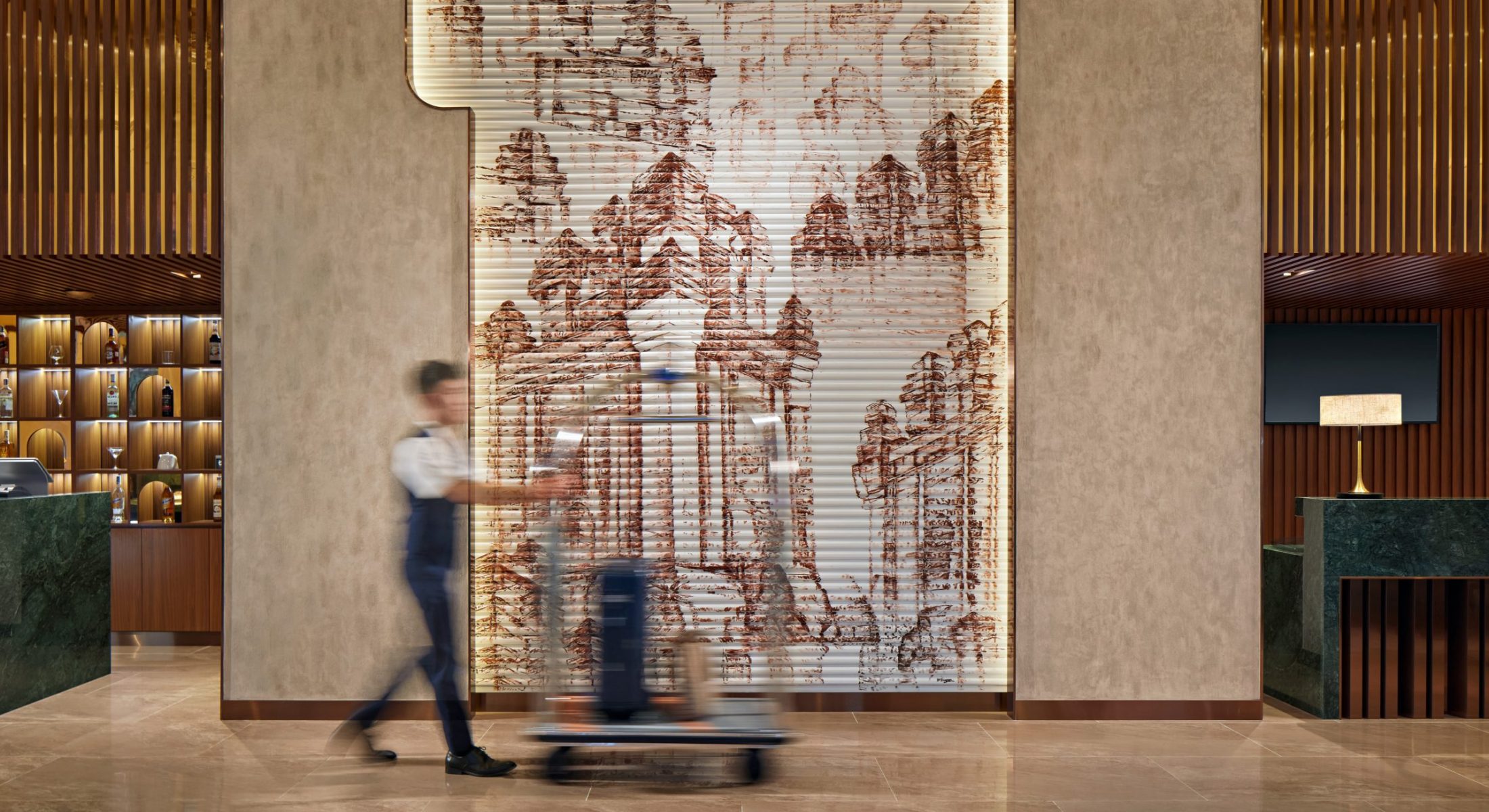Champa-inspired wall art reflecting local culture at Mercure Nha Trang Beach Hotel