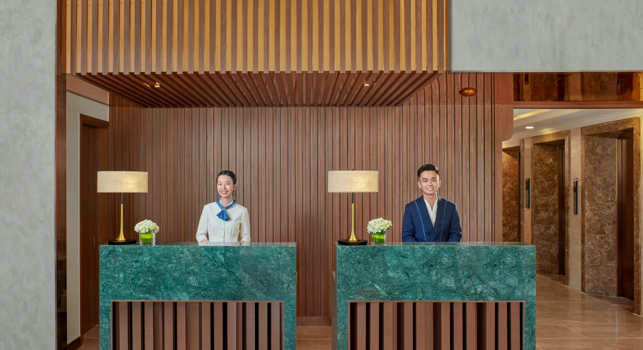 Reception area at Mercure Nha Trang Beach Hotel with welcoming hotel staff